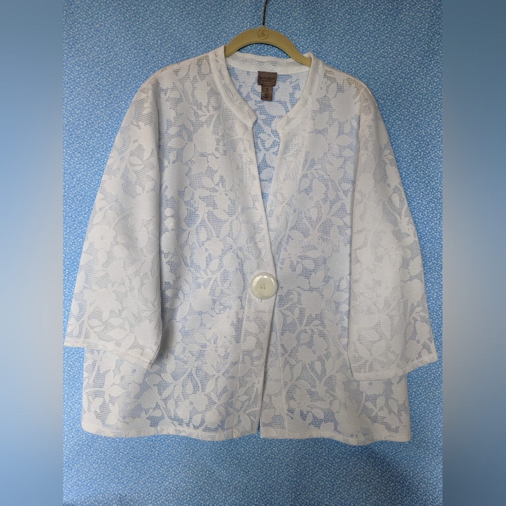 EasyWear by Chico's White Sheer Floral Jacket   Size 3 (XL 16)